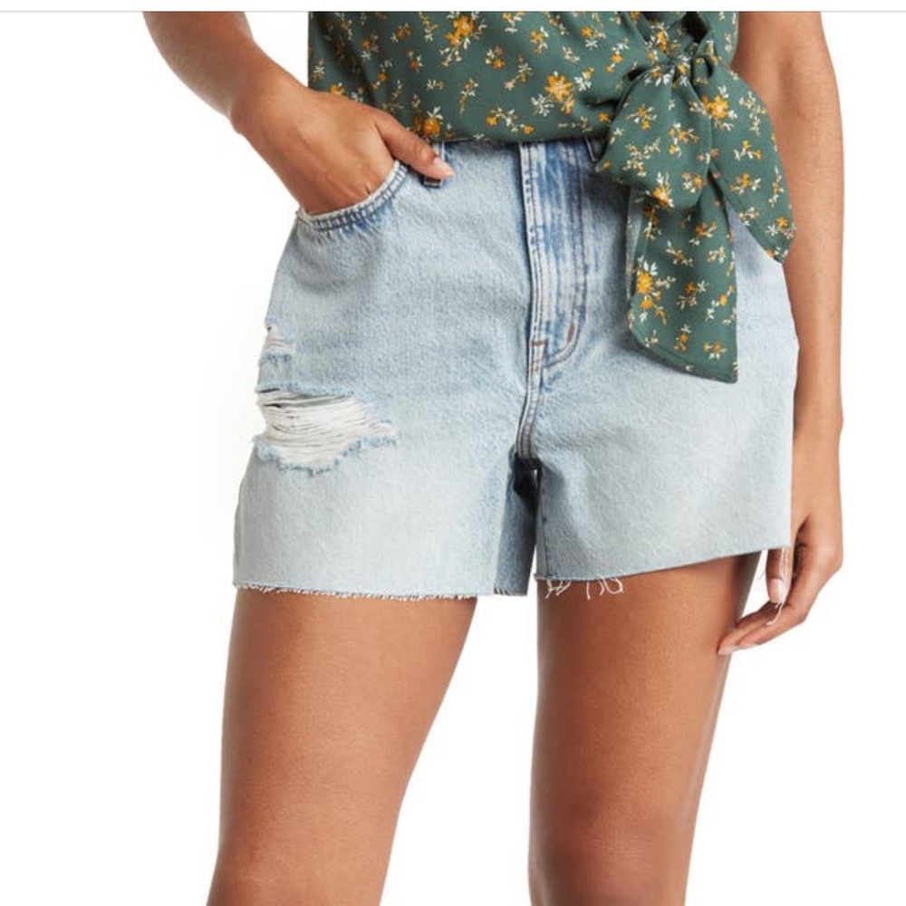 Madewell The Momjean ripped high waisted Denim Jean Shorts